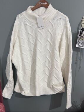 Cream Cable-Knit Turtleneck Sweater
